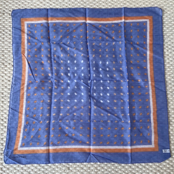 Valentino Garavani Polka Dot 100% Cotton Scarf Italy 26.5 sq inch Blue Orange - Picture 2 of 6